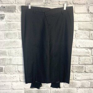 L.A.M.B. Y2K Black Wool Crisscross Waist Ruffle Stretch Wiggle Pencil Skirt